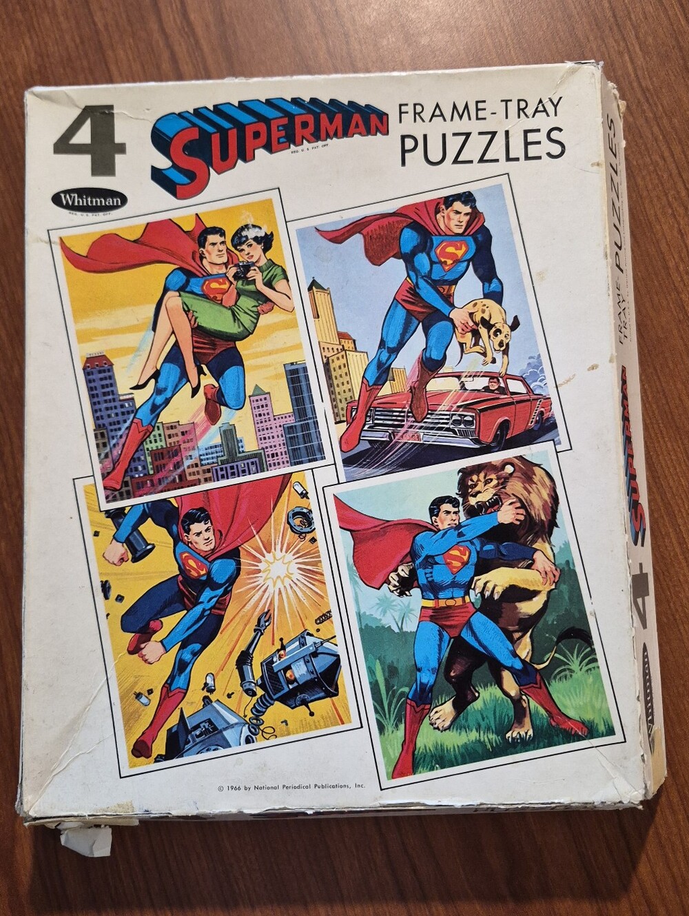 4 Vintage Superman Frame-Tray Whitman Puzzles in Box. USA 1966 Board Puzzle